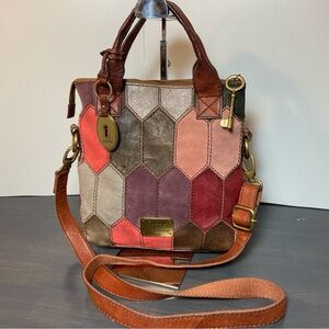 Fossil Patchwork Leather Satchel Crossbody | Long Live Vintage 1954